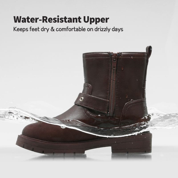 Girls Water-Resistant Zipper Ankle Boots - BROWN - 4